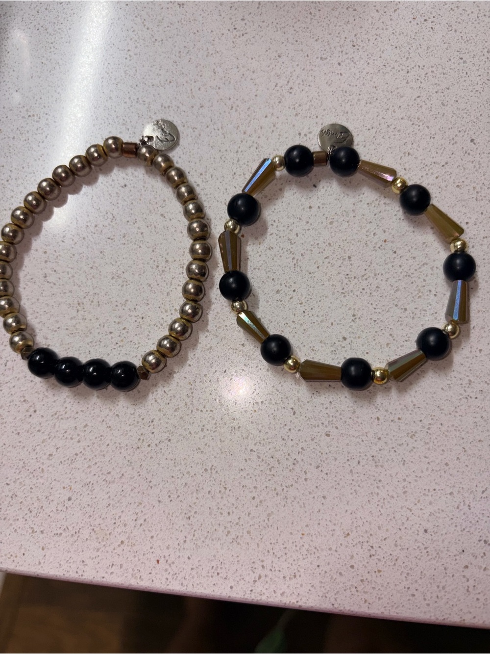 Erimish Black Gold Beaded Stretch Bracelets Set of 2